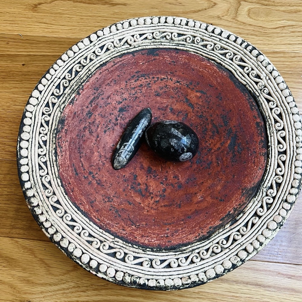 Handcrafted Terracotta Athens Acropolis Polished Genuine Orthoceras Fossils 3pcs